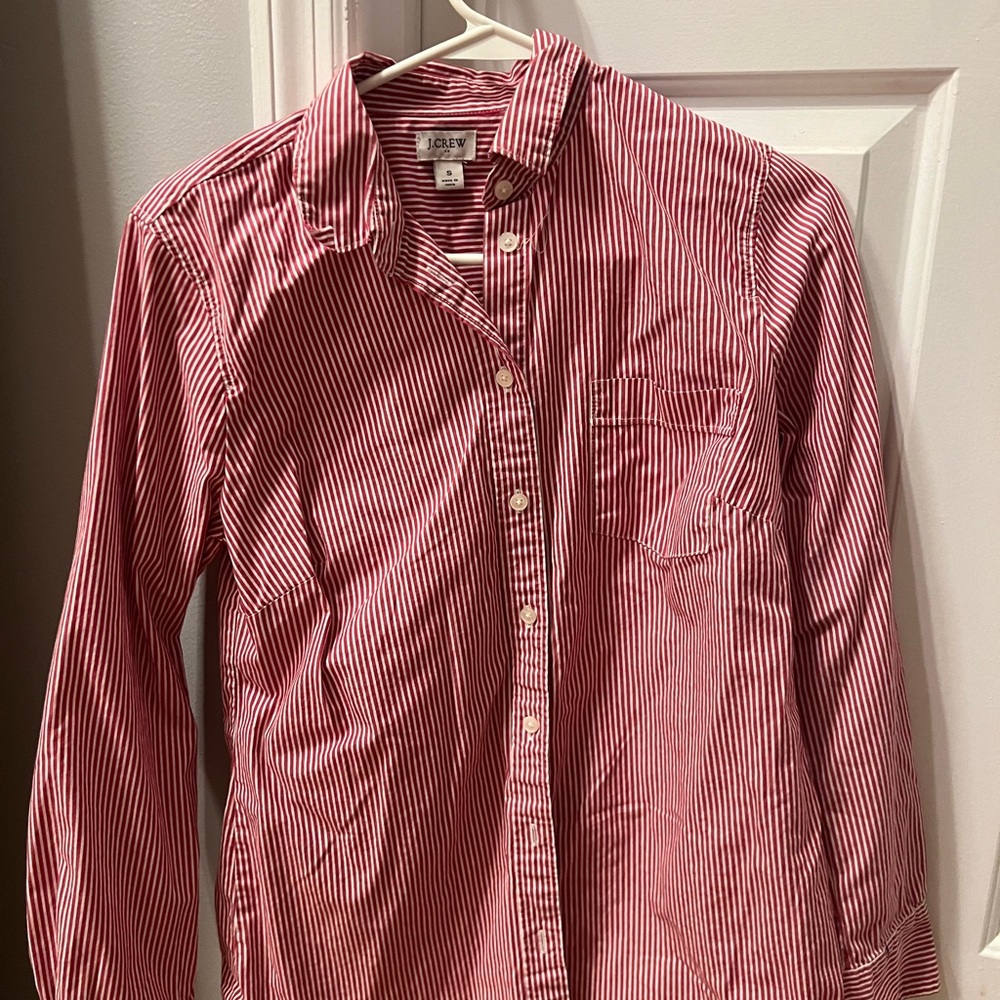 J. Crew unisex Red and White Striped Button Down Shirt
